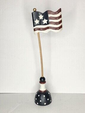 Primitive Patriotic Wooden Flag Pole Tabletop Decor Red White And Blue Polka Dot